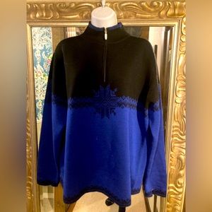 Neve designs wool 1/4 zip midnight blue and black sweater